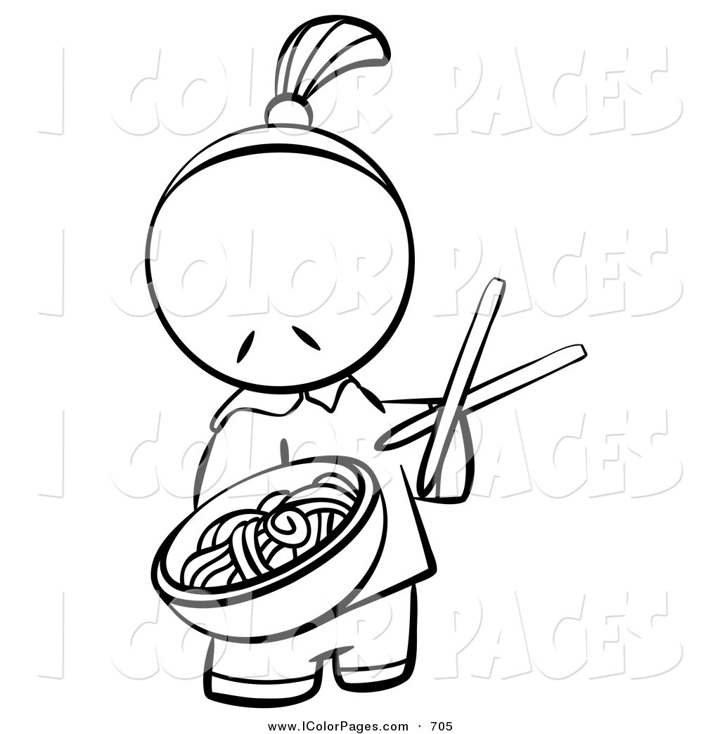 Of A Black And White Human Factor Chinese Man Serving Noodles On White