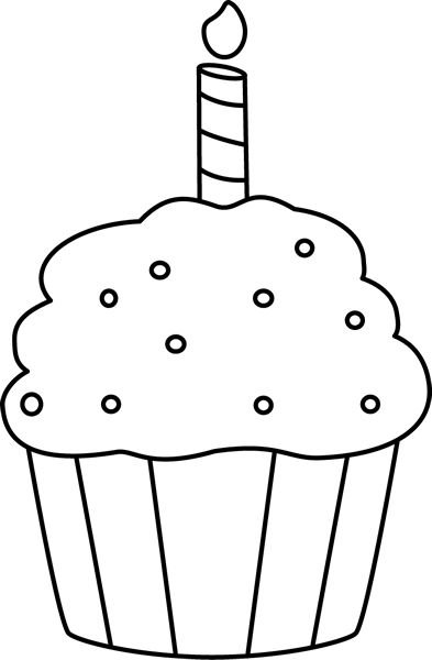 Black And White Birthday Cupcake Clip Art   Black And White Birthday