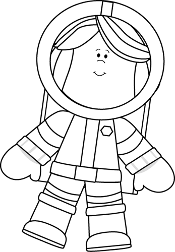 Black And White Little Girl Astronaut Clip Art Image   Black And White