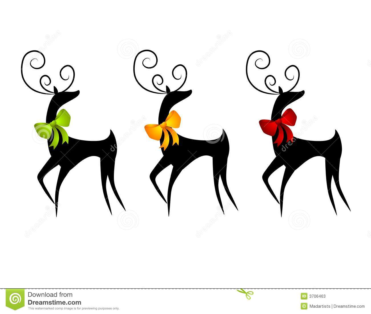 Clip Art Illustration Of Three Deer Or Reindeer In Black Silhouette