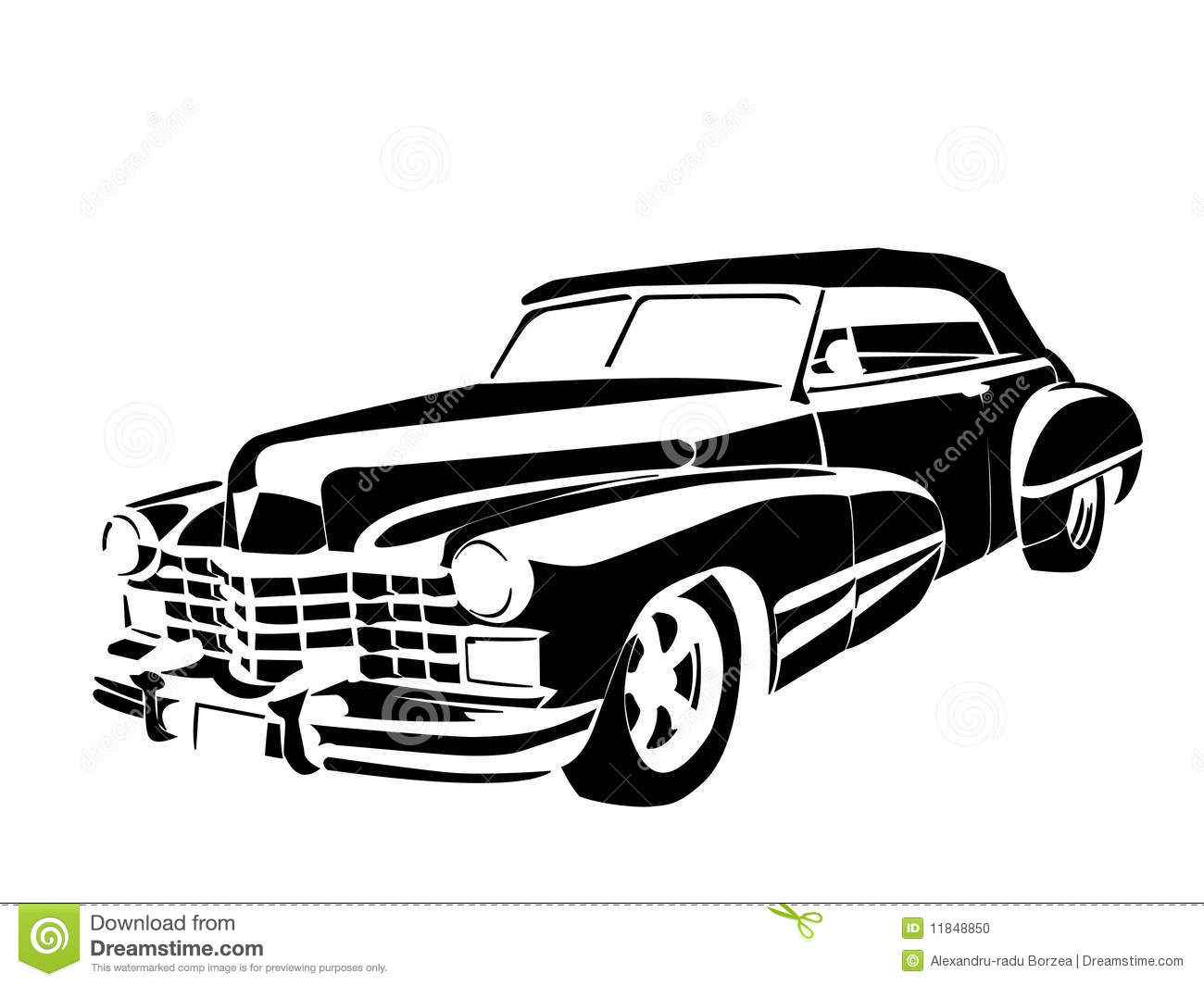 Old Classic Vintage Car Drown In Black On White