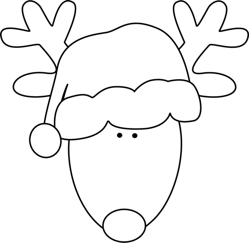 Reindeer Clipart Black And White Reindeer Head Santa Hat Black White