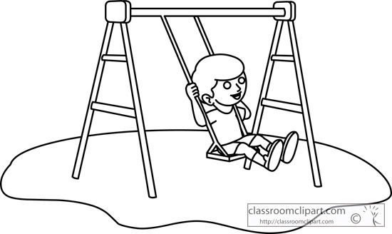 Children   Girl On A Playground Swing Set Outline   Classroom Clipart