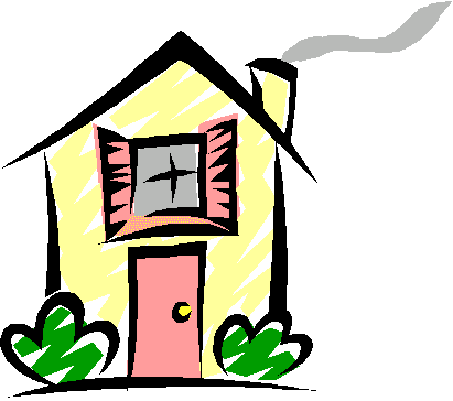 Clip Art Image Of House With A Smoking Chimney Drawn In Line Art