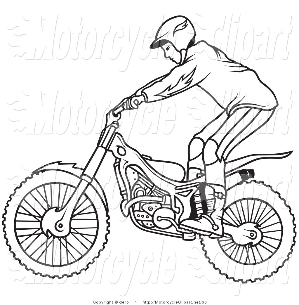 Clipart Of A Black And White Outline Of A Motorcycle Biker
