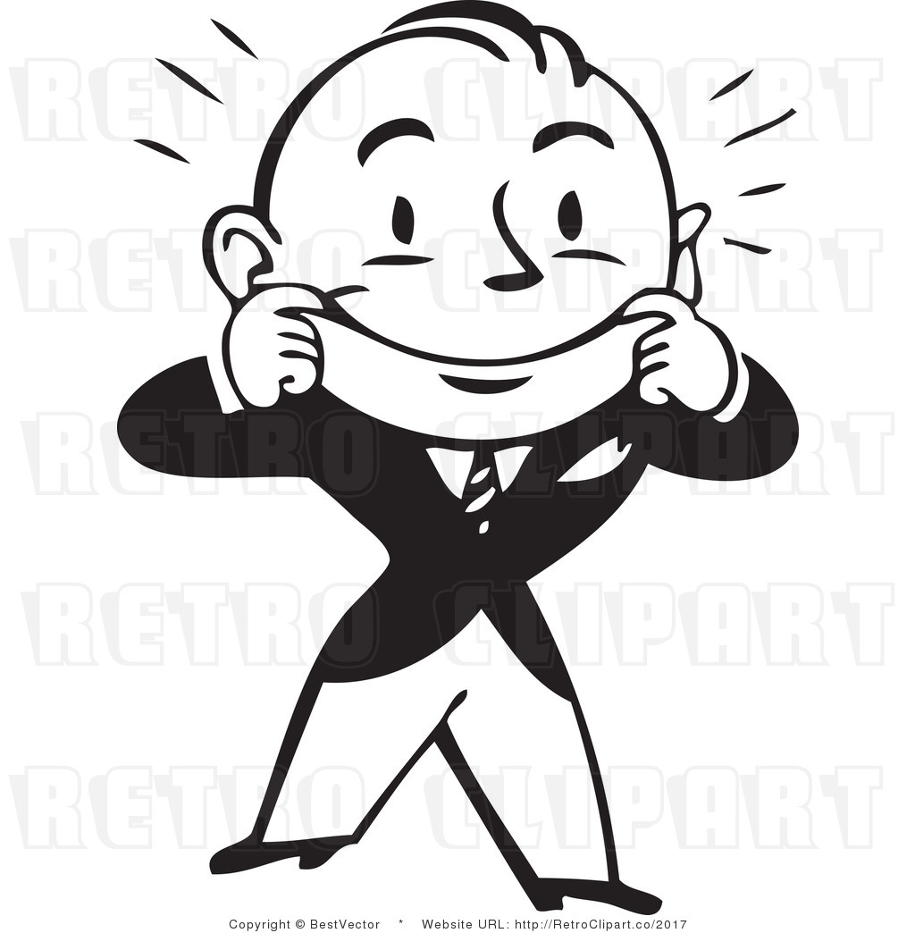 Clipart Royalty Free Black And White Retro Vector Clip Art Of A Happy