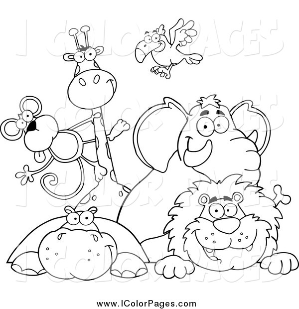 Vector Coloring Page Of Black And White Zoo Animals Over A Sign By Hit
