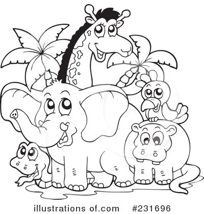 Zoo Animals Black And White Clipart