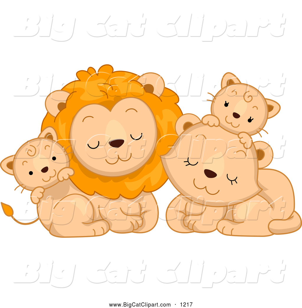 Big Cat Cartoon Vector Clipart Of A Cute Lion Family Cuddling By Bnp