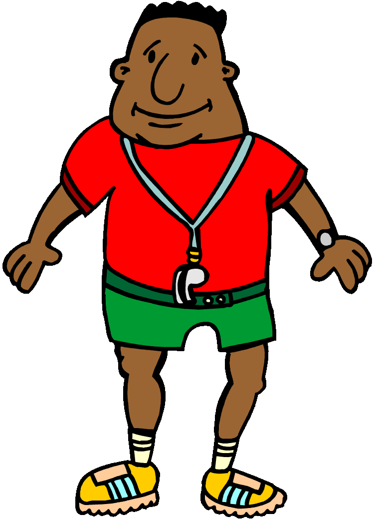 Cartoon Image Of A Physical Education Teacher In Workout Clothes With
