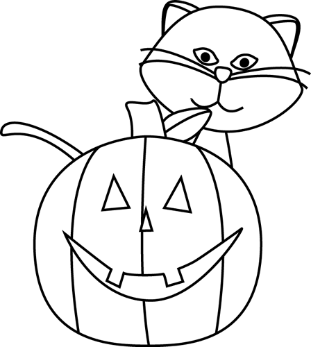 Black And White Cat And Jack O Lantern Clip Art   Black And White Cat