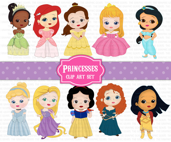 Set Disney Princesses Clipart   10 Pieces Rapunzel Tiana Snow White