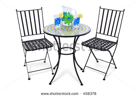 Bistro Table And Chairs Over White With Pitcher Of Lemonade And Two