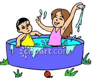 Children Playing In A Pool   Royalty Free Clipart Picture