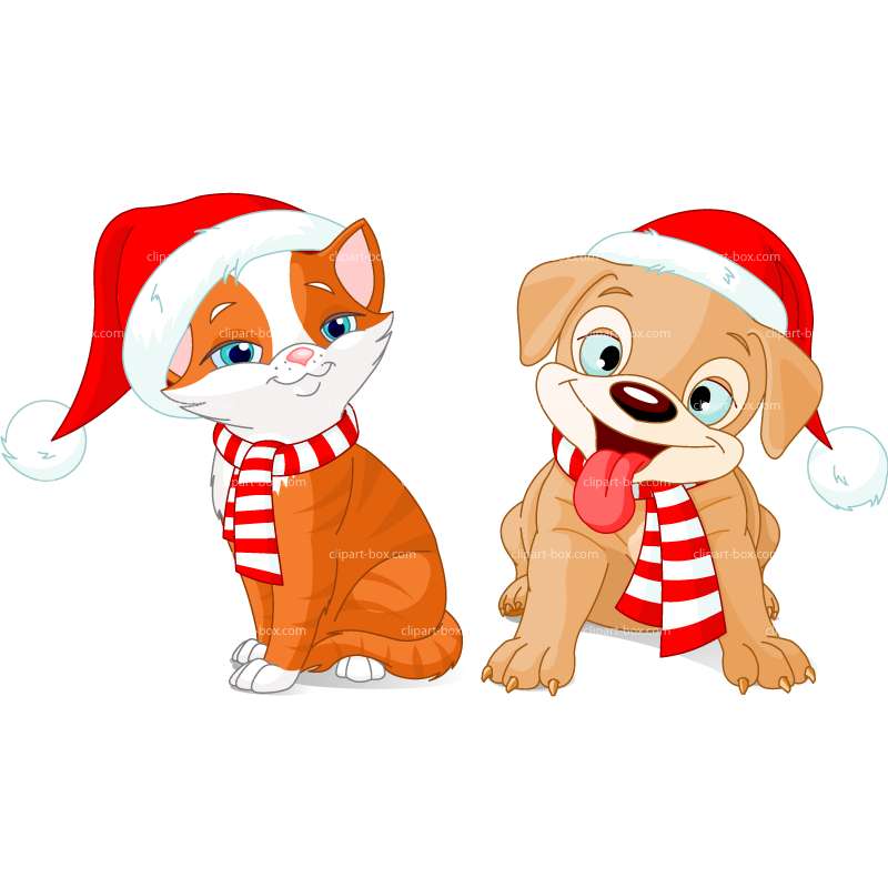 Clipart Christmas Dog And Cat   Royalty Free Vector Design