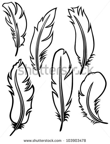 Feather Outline Clipart Feather Set   Stock Vector
