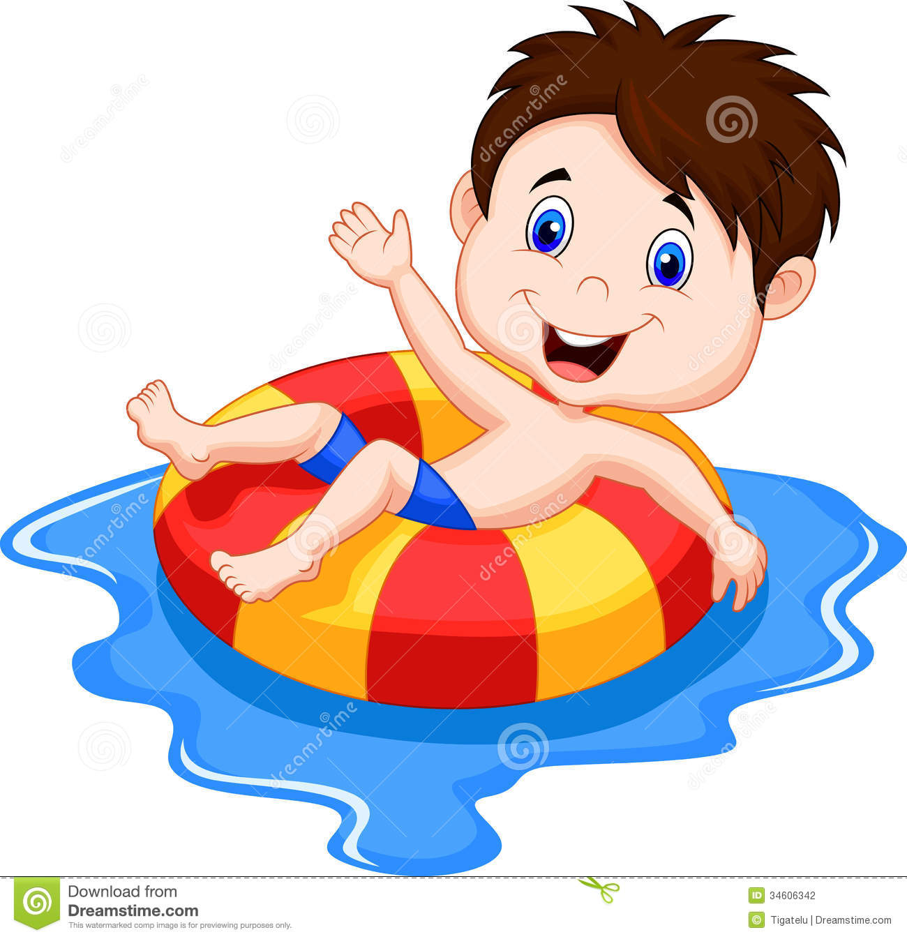 Photography  Boy Cartoon Floating On An Inflatable Circle In The Pool
