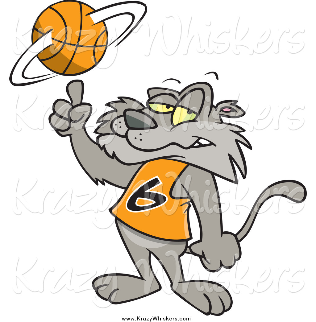 Critter Clipart Of A Cartoon Cat Spinning A Basketball By Ron Leishman