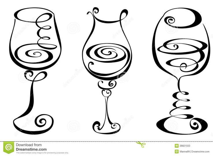 Elegant Swirl Designs Clip Art   Stylized Black And White Wine Glass