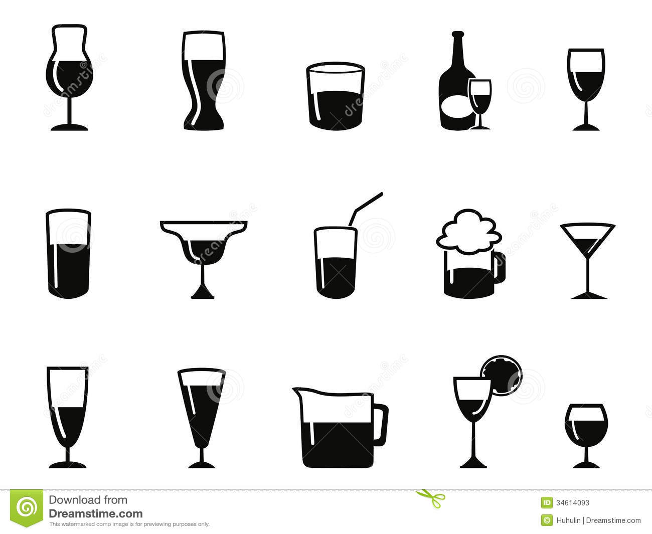Isolated Alcohol Icons Set From White Background