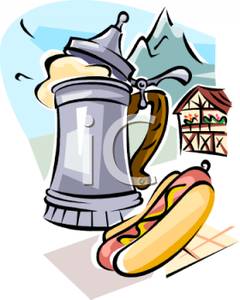 Stein Of German Beer And A Frankfurt   Royalty Free Clipart Picture
