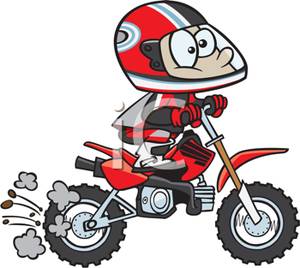 Cartoon Of A Boy Riding A Motorcycle   Royalty Free Clipart Picture