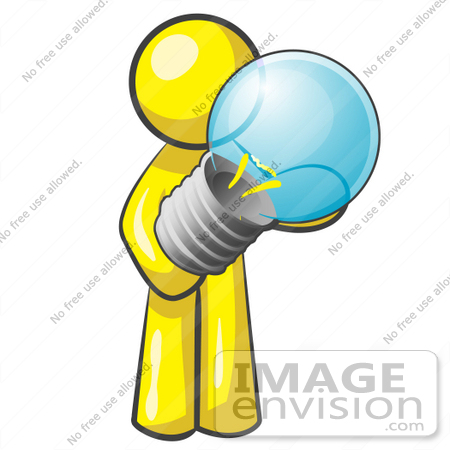Clip Art Graphic Of A Yellow Guy Character Holding A Light Bulb