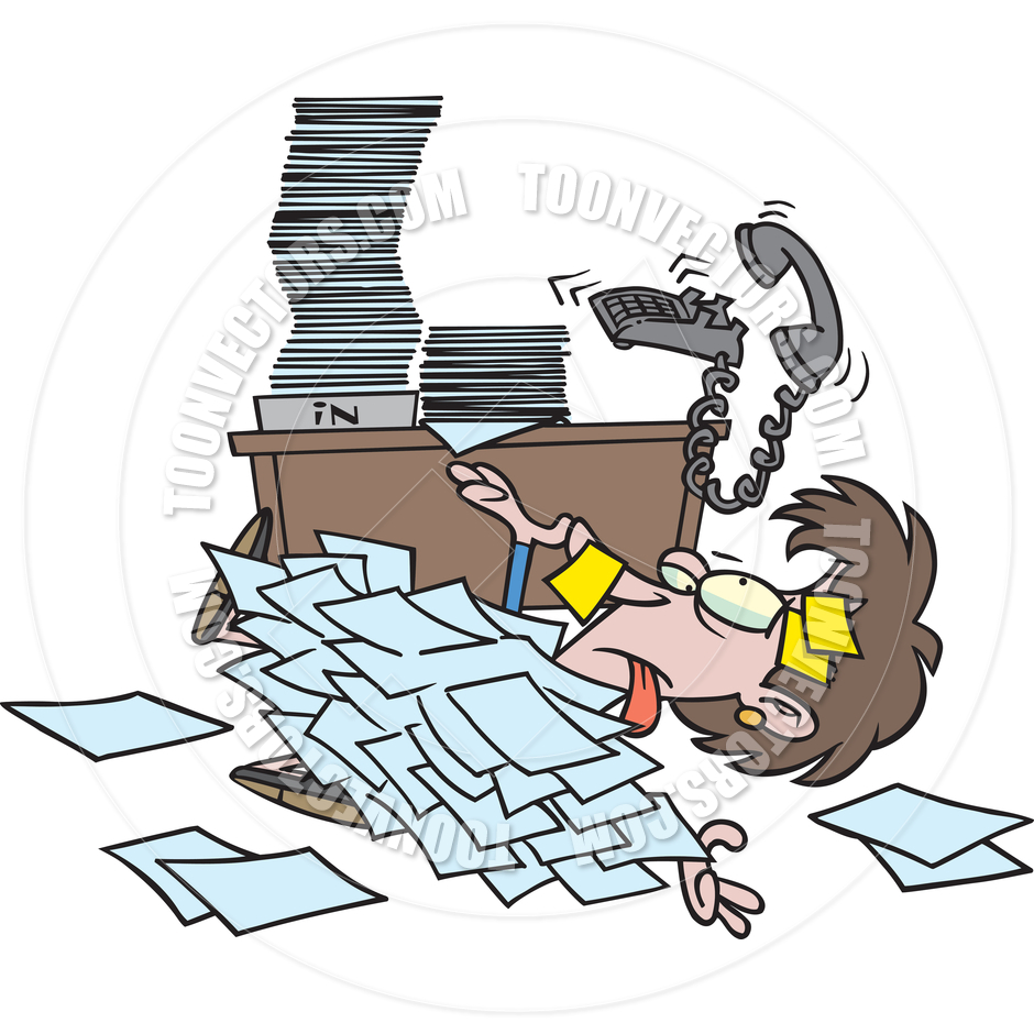 Cartoon Woman Overwhelmed By Paperwork By Ron Leishman   Toon Vectors