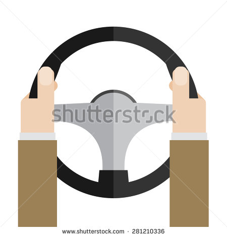 Hands Holding Steering Wheel Vector Illustration In Flat Style
