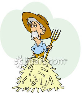 Old Farmer Standing On A Pile Of Hay   Royalty Free Clipart Picture