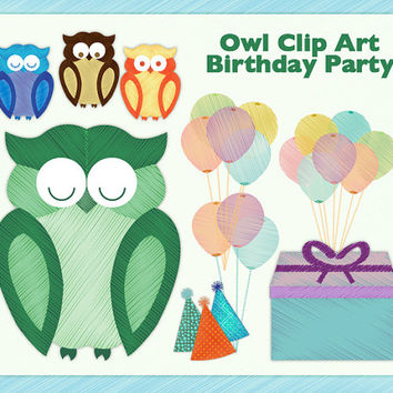 Owls Balloons Party Hats   Present  Clipart For Scrapbook Web Blog