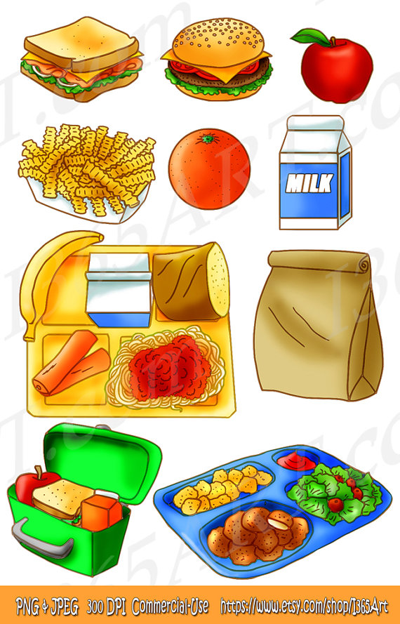 School Lunch Food Clipart Set Tray Brown Paper Bag Sandwich Apple