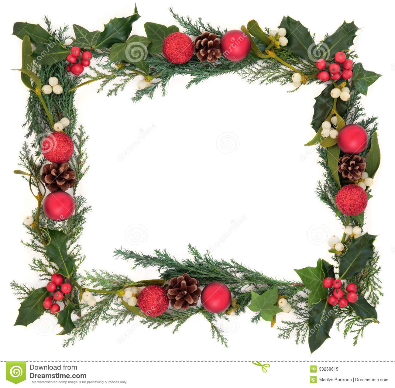 Christmas Floral Background Border With A Red Bauble Decorations