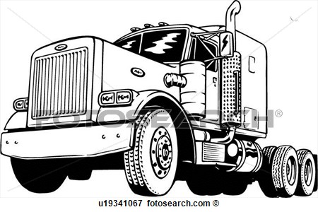 Clip Art Of Illustration Lineart Classic Peterbilt Truck U19341067