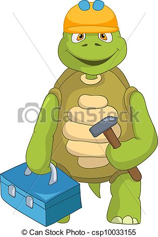 Clipart Vector Of Funny Turtle Contractor   Cartoon Character Funny