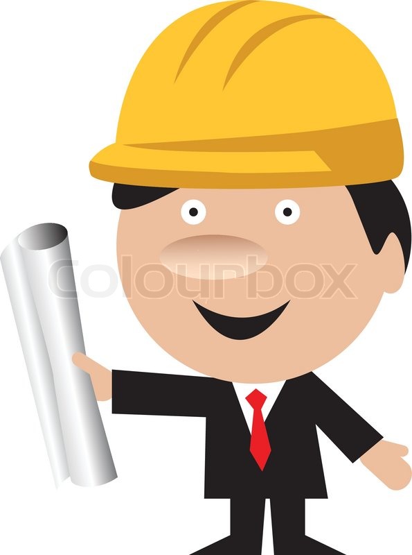 Vector Of  Funny Architect Or Constructor Contractor With Blueprint