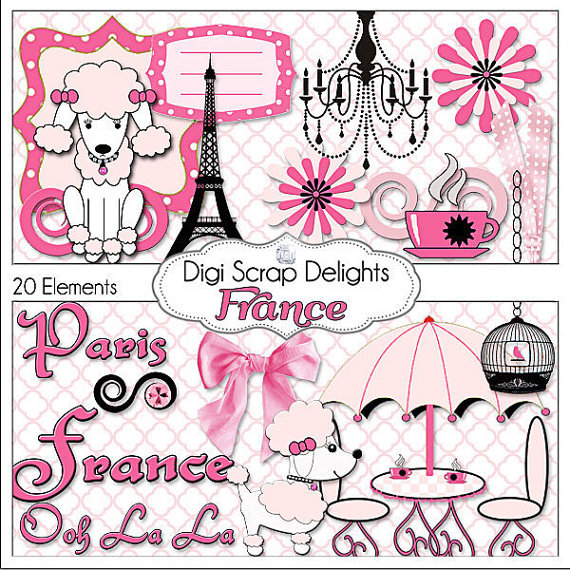 Black   French Poodles Paris  Digital Scrapbooking  Instant Download