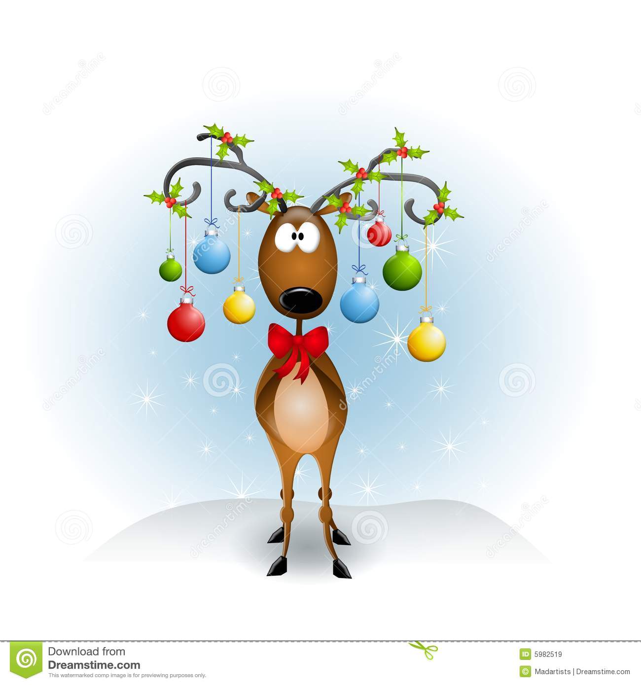 Clip Art Illustration Featuring A Reindeer With Antlers Decorated