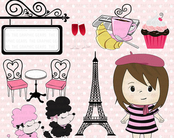 Clip Art Paris French Clipart Set   French Girl Eiffel Tower Poodle