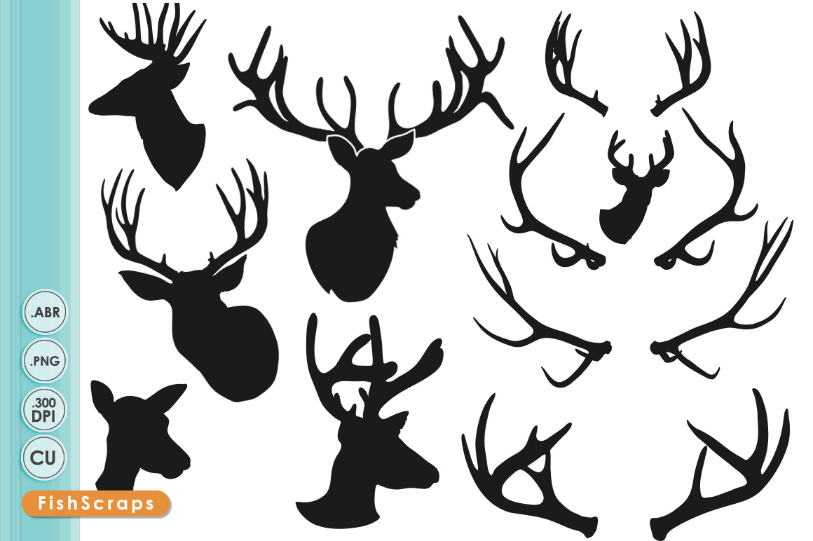 Deer Head Silhouettes   Clipart   Illustrations On Creative Market