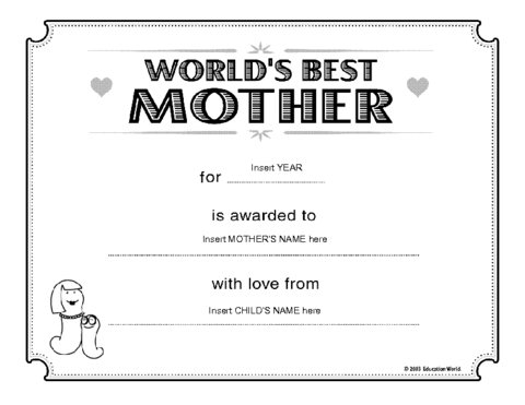 Education World  World S Best Mother Certificate Template