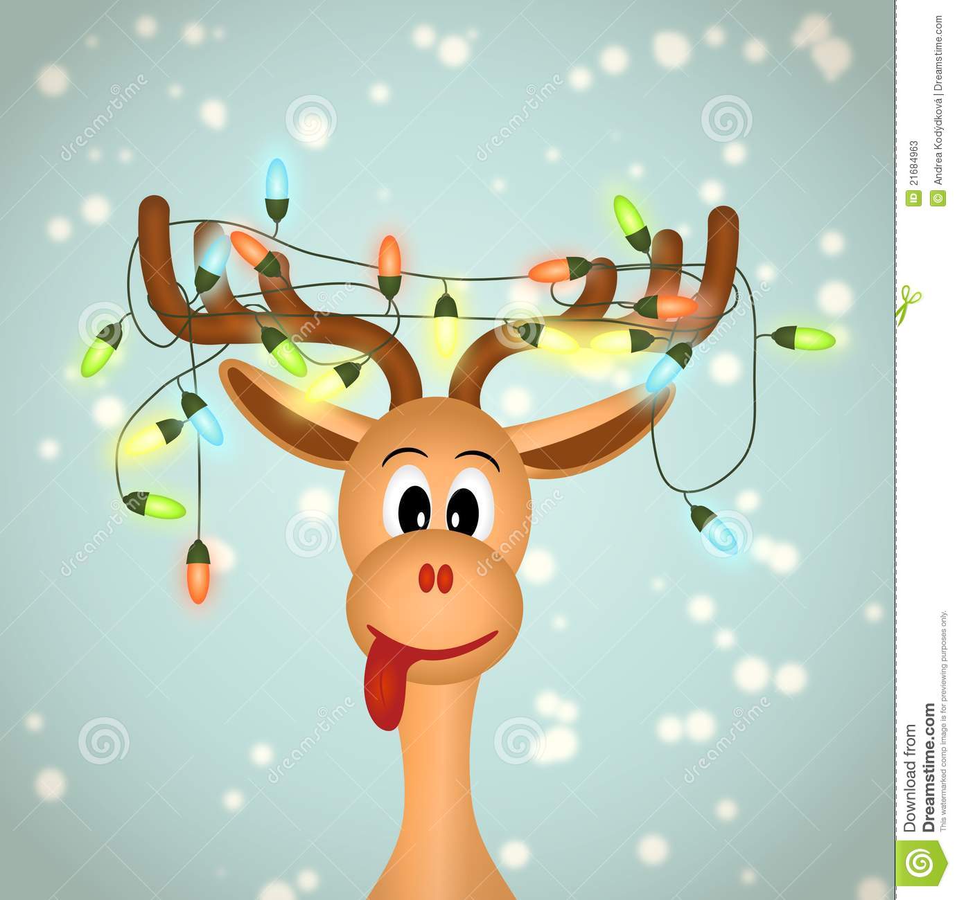 Funny Reindeer With Christmas Lights Tangled In Antlers   Illustration