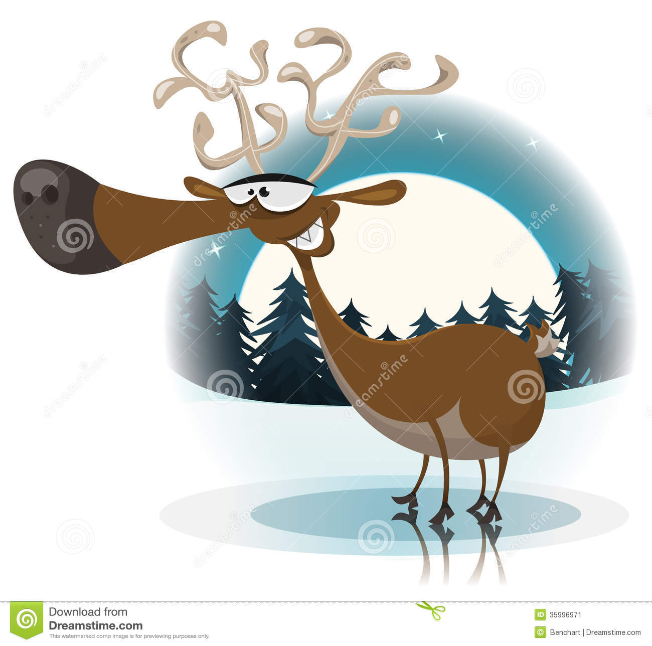 Illustration Of A Cartoon Funny Happy Christmas Reindeer Character On