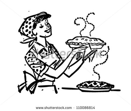 Mom With Fresh Baked Pies   Retro Clipart Illustration   110086814