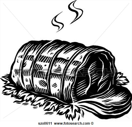 Clipart Of A Black And White Drawing Of Roast Beef Ready To Be Served