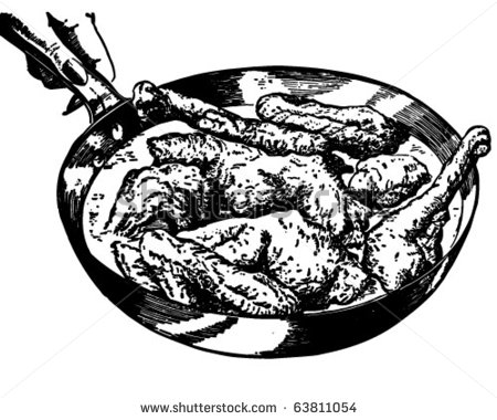 Pan Of Fried Chicken   Retro Clipart Illustration   Stock Vector