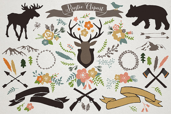 Rustic Mountain Lodge Clipart   Rustic Wedding Woodland Clipart