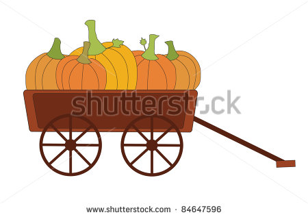 Vector Of Harvest Pumpkins In Wagon With Fall Autumn Colors Of Orange