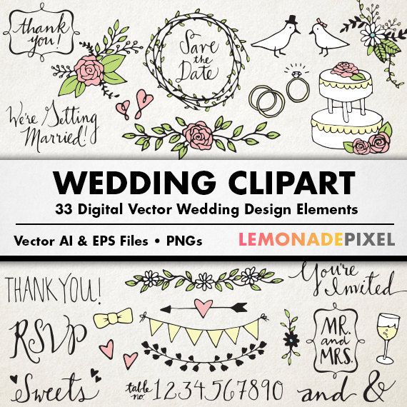 Wedding Clipart   Hand Drawn Clip Art Rustic Wedding Elements Weddi