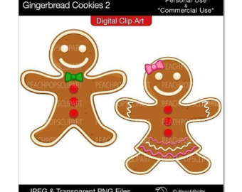 Clip Art Christmas Digital Clipart Boy Girl   Gingerbread Cookies 2